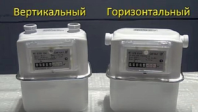 Мембранные счетчики с разным расположением входных патрубков.